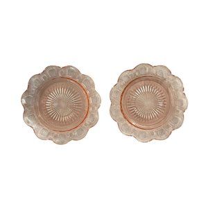 Vintage 1930s Anchor Hocking Old Colony Lace Depression Glass Saucers - a pair